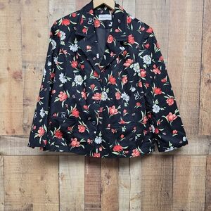 Alfred Dunner Women’s Floral Ladybug Daisy Black Blazer Stretch Lined Size 14